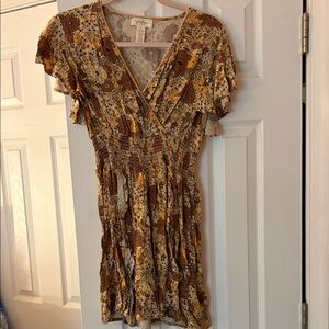 Jessica Simpson Floral Mini Wrap Dress - Brown and Yellow
